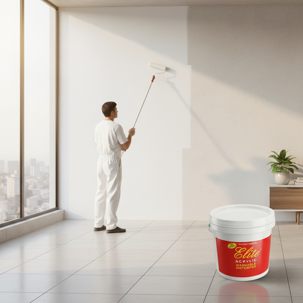 1001 Elite Acrylic Washable Distemper - Paint Application Scene