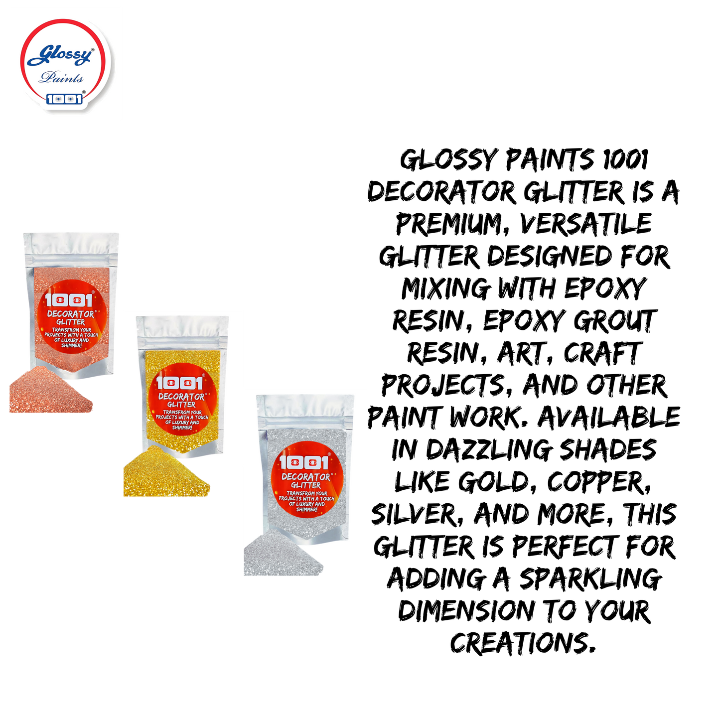 1001 Glossy Decorator Glitter for Epoxy Grout, Art Epoxy, Speaker Paint