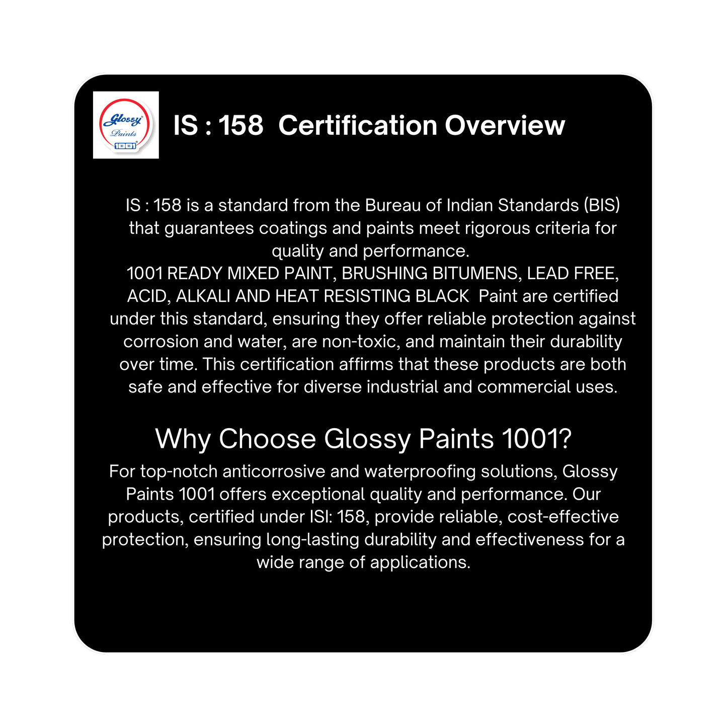 1001 Ready Mixed Paint, RMP Brushing Bituminous, Black, Lead Free, Acid Alkali and Heat Resisting ST - IS 158 Super AF