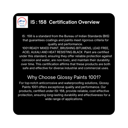 1001 Ready Mixed Paint, RMP Brushing Bituminous, Black, Lead Free, Acid Alkali and Heat Resisting ST - IS 158 Super AF