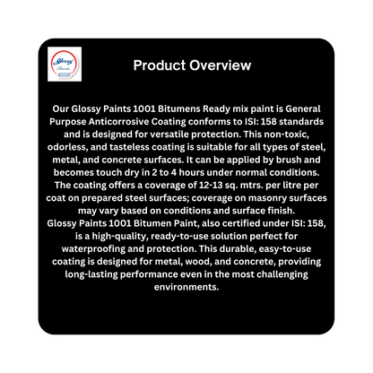 1001 Ready Mixed Paint, RMP Brushing Bituminous, Black, Lead Free, Acid Alkali and Heat Resisting ST - IS 158 Super AF