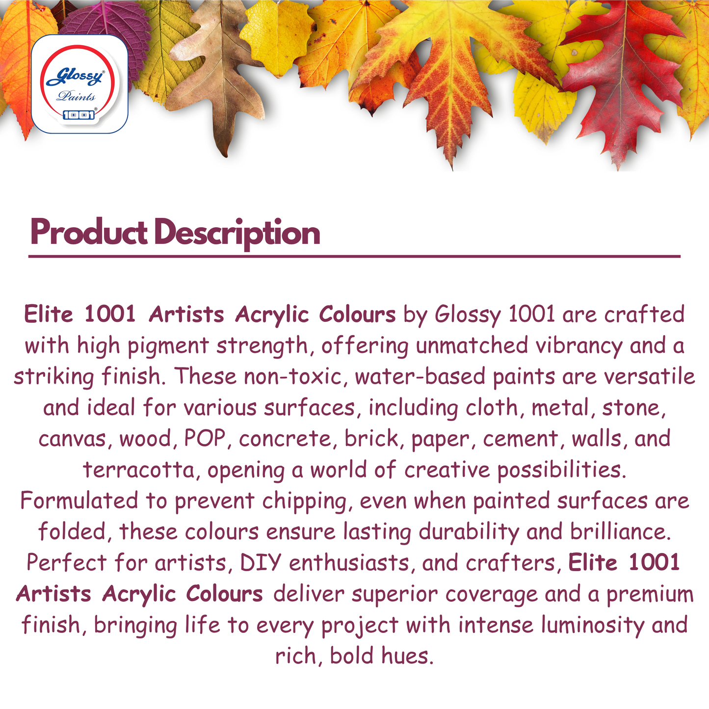 Elite Artist's Acrylic Non Metallic Colours for Multisurface