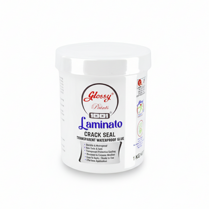 Jar of Glossy Laminato Crack Seal on a white background
