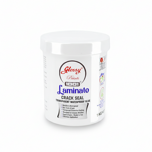 Jar of Glossy Laminato Crack Seal on a white background