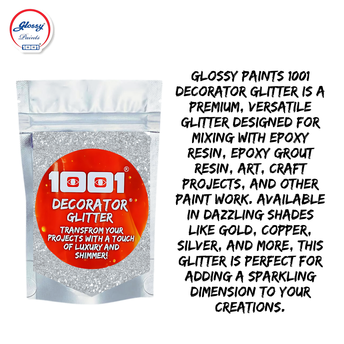 Glossy Decorator Glitter for Epoxy Grout, Art Epoxy, Speaker Paint | Silver